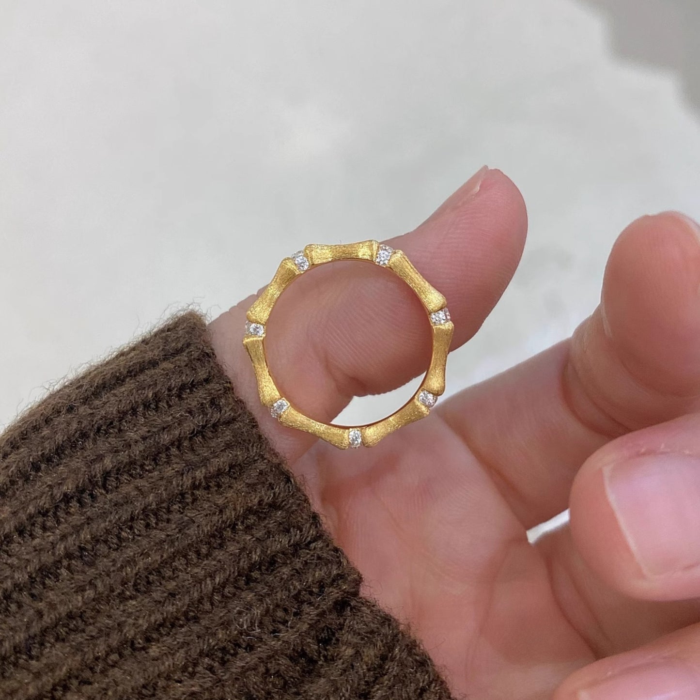 925 silver and gold plated handmade brushed bamboo ring