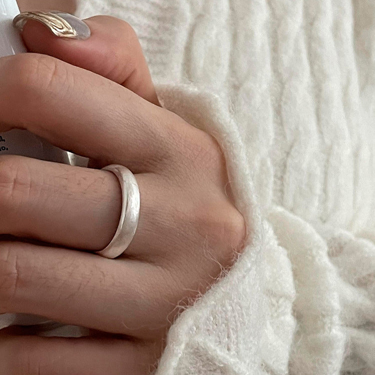 925 silver brushed frosted ring