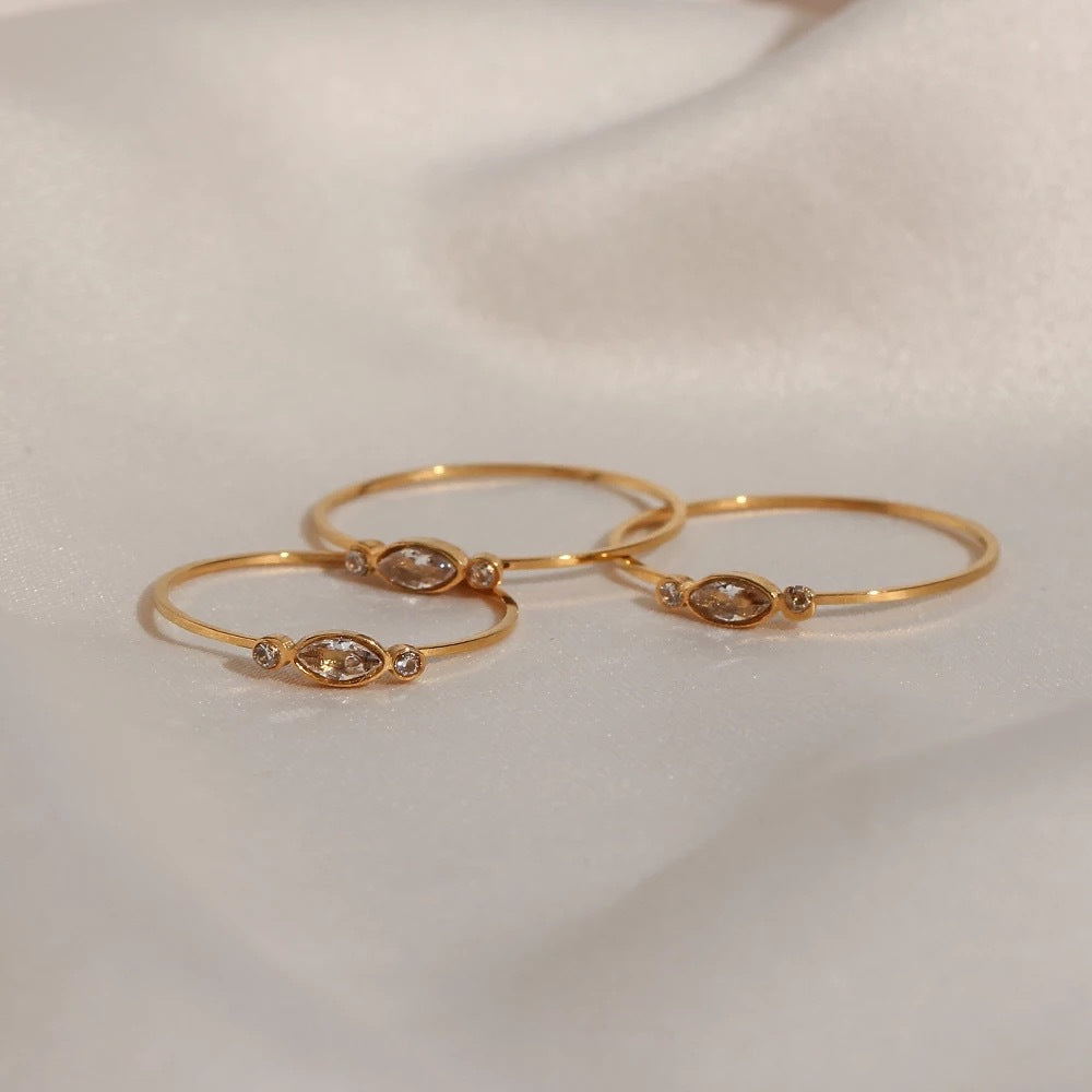 18k real gold galvanized titanium steel small zircon ring