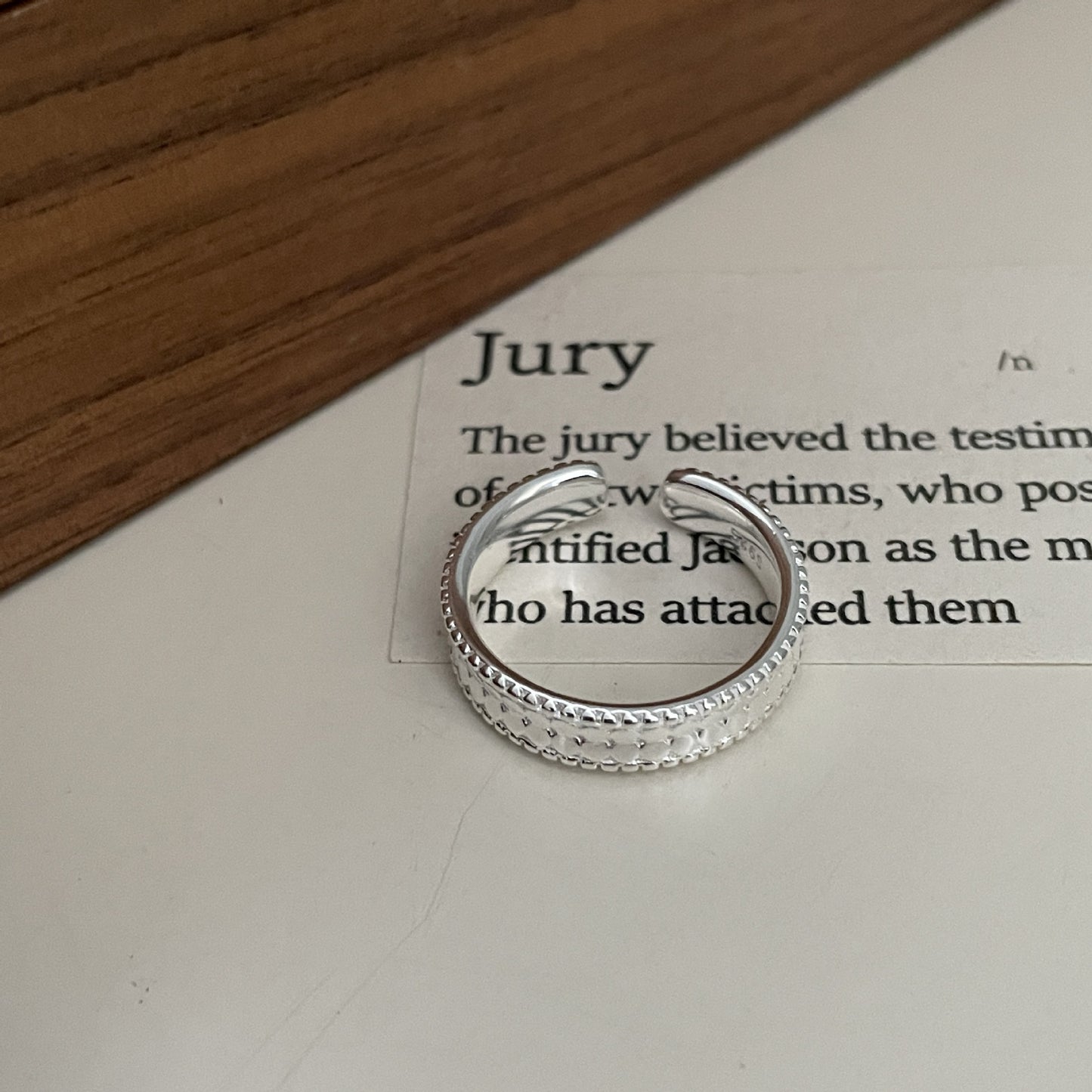 925 silver glitter fish scale ring