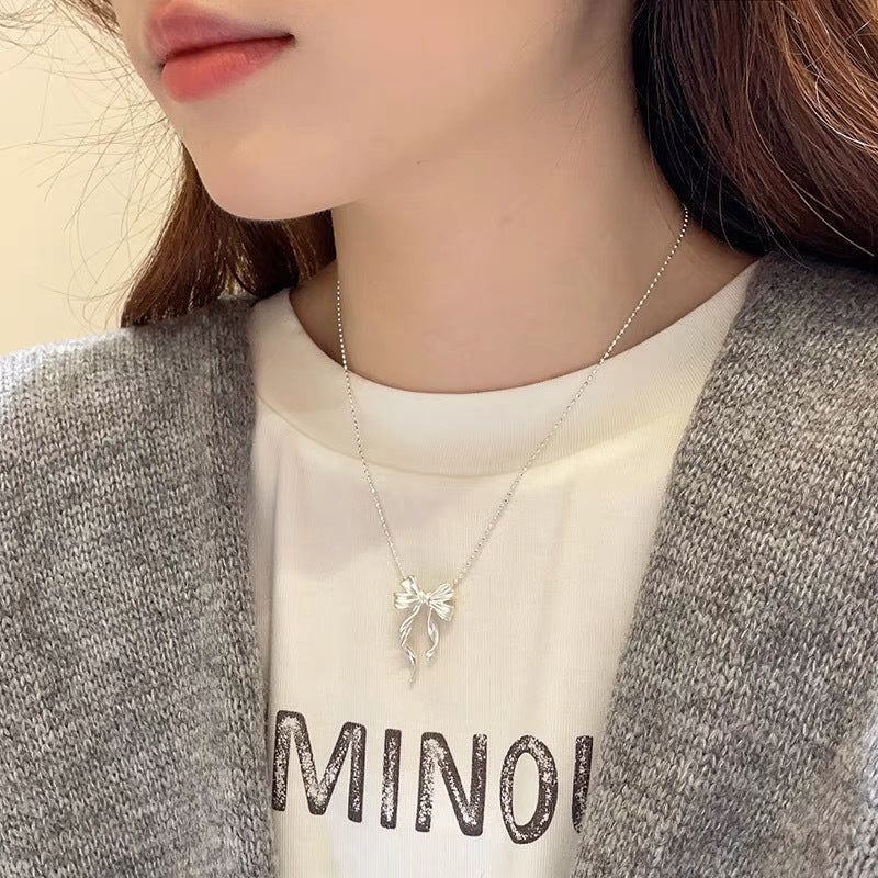 925 silver double layer smart bow necklace