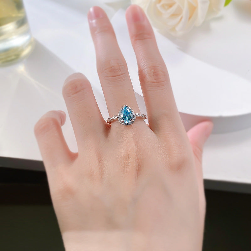 925 Silver 6*8mm Ocean Blue Ring