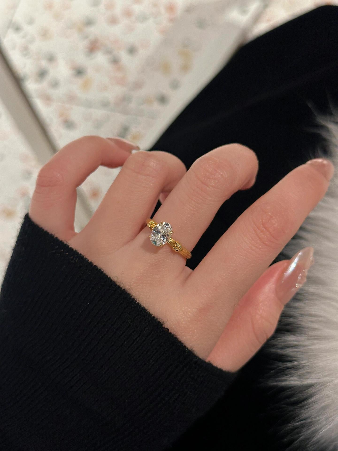 925 silver gold-plated 6*8mm knotted solitaire diamond ring