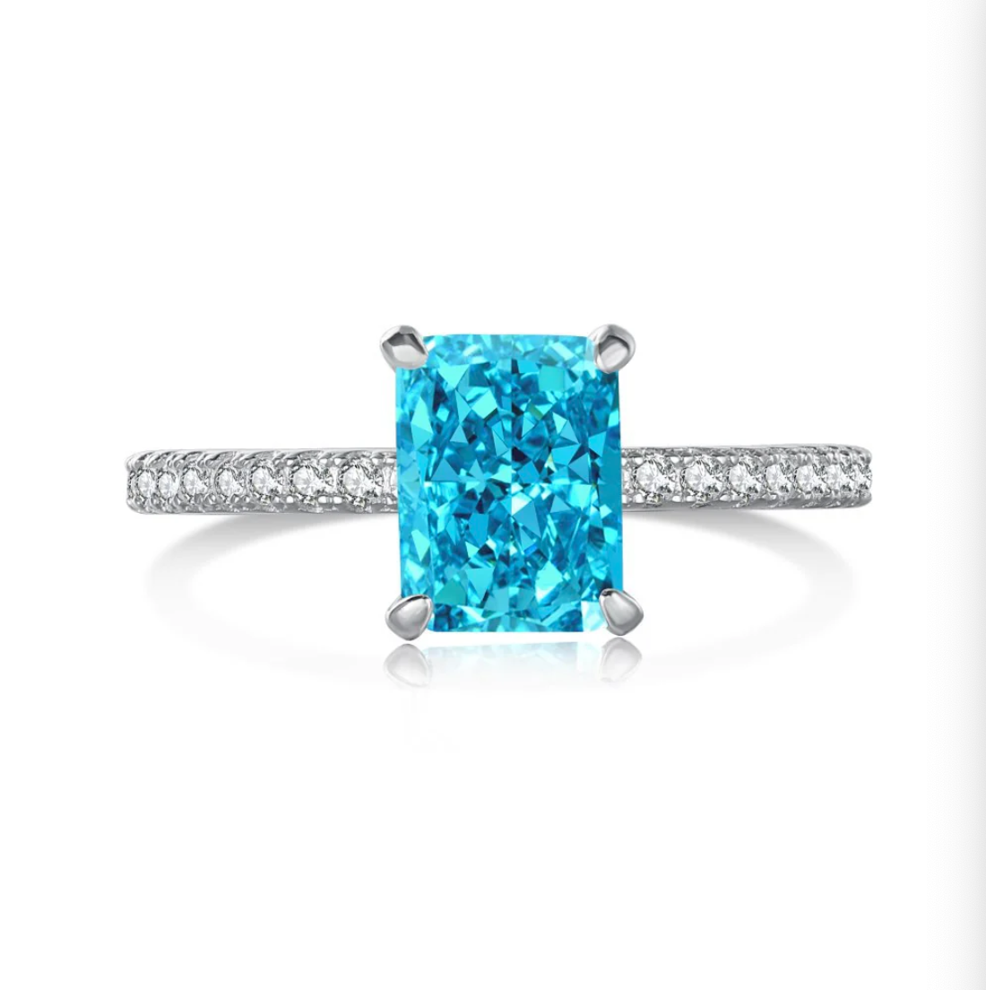 S925 sterling silver light luxury wedding rectangular high carbon diamond ring