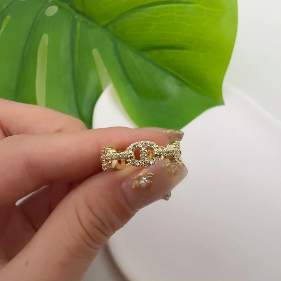 Pig's nose set with diamonds, beads, rings, galvanized