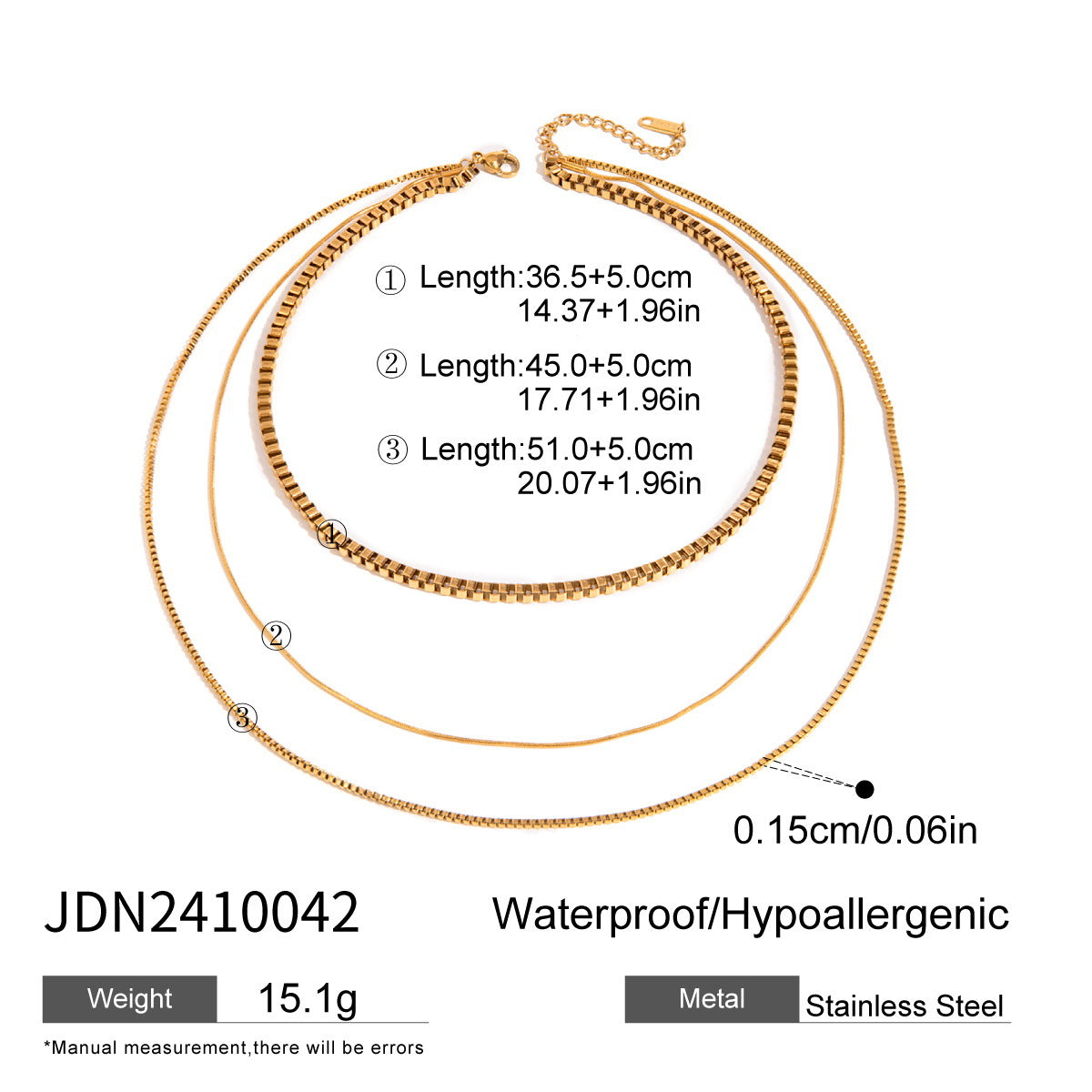 Stainless steel multi-layer gold bead necklace