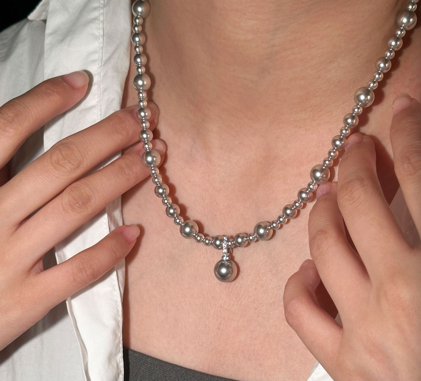 925 silver gradient imitation pearl necklace