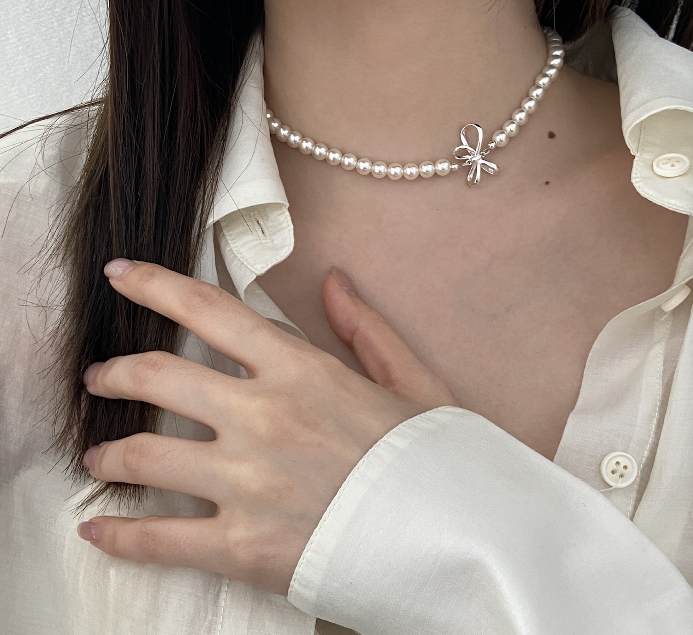 925 Silver Sweet Bow Pearl Necklace