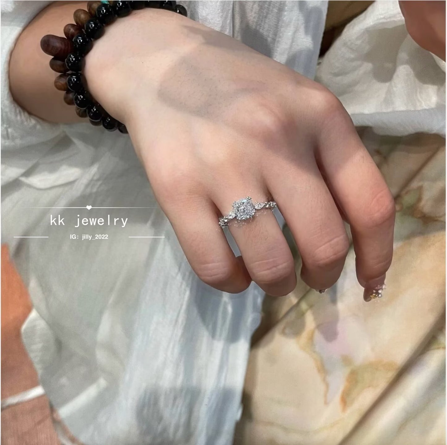 S925 sterling silver square diamond 7 * 7mm ice cube ring