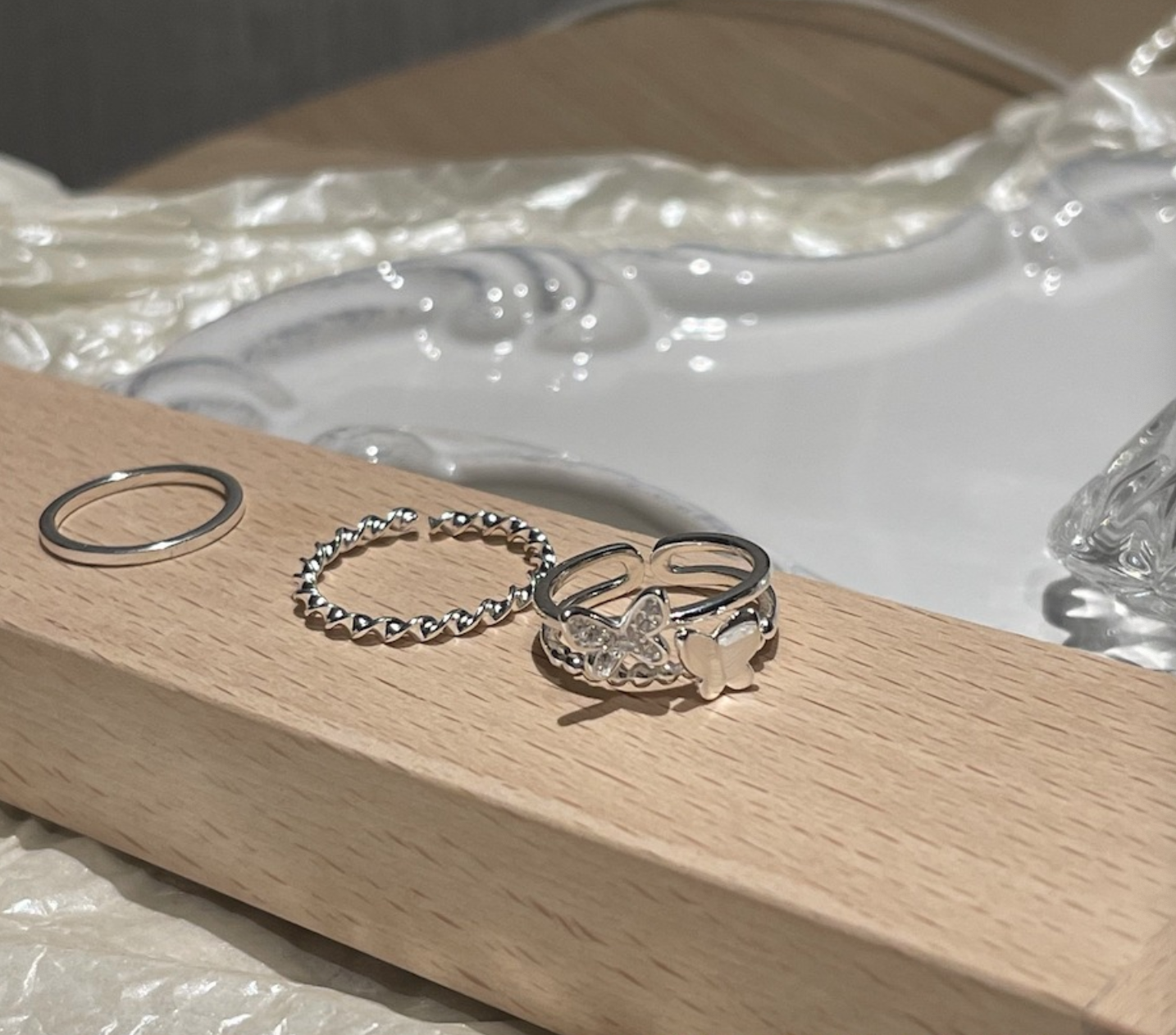 Butterfly three-piece sterling silver ring