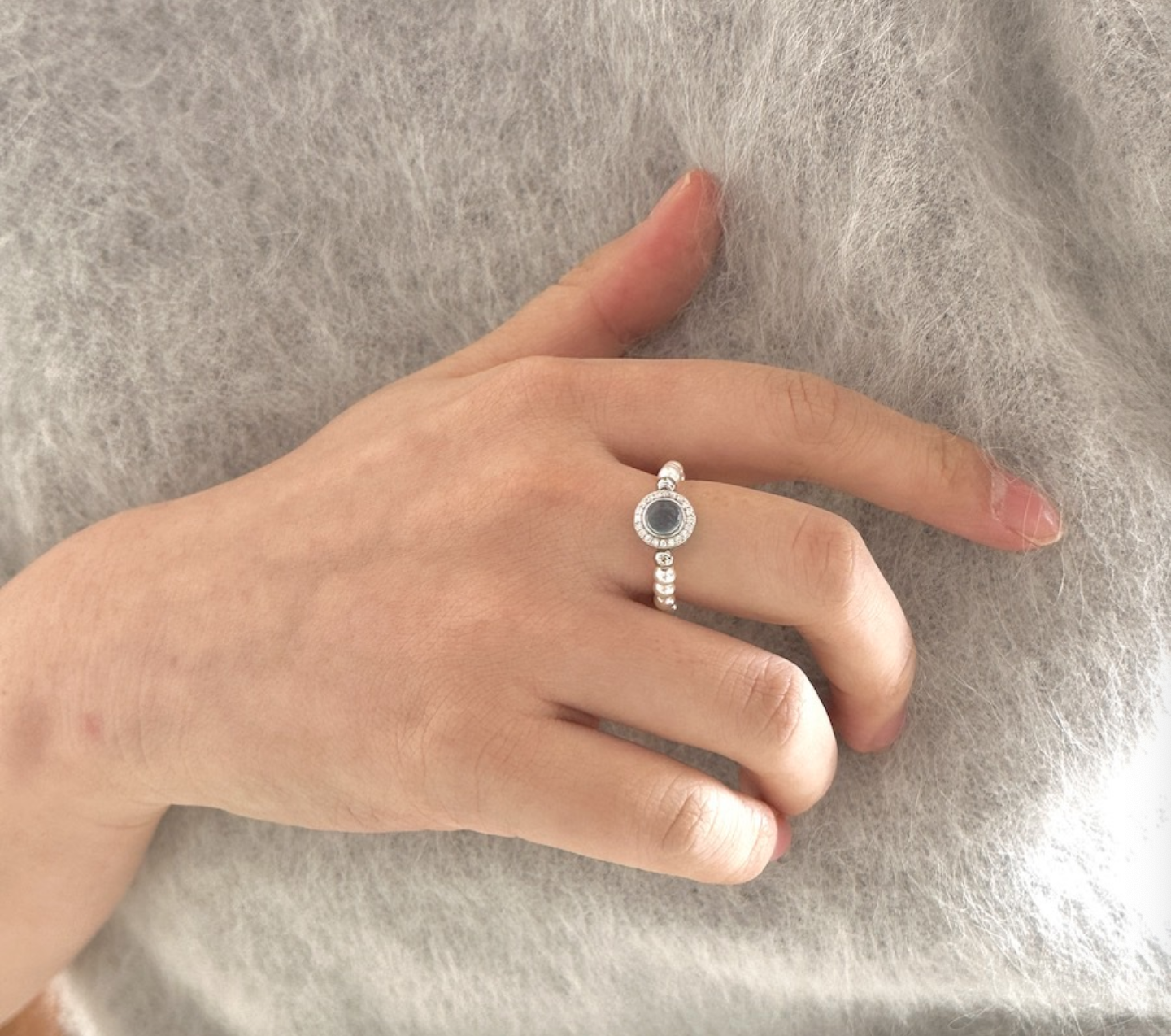 All-over 925 silver aquamarine hand-woven pearl ring