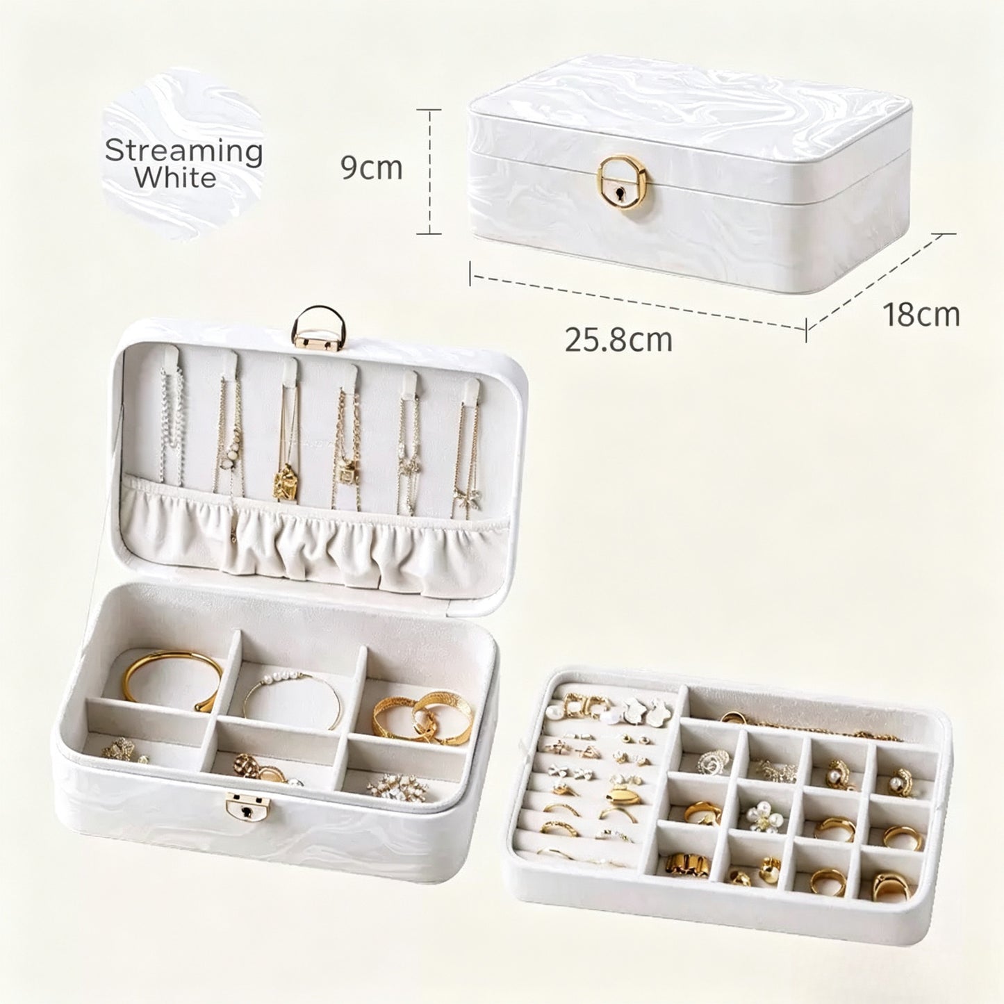 New high-end jewelry box, two-layer jewelry box, earring, necklace, and ring box, home jewelry storage box