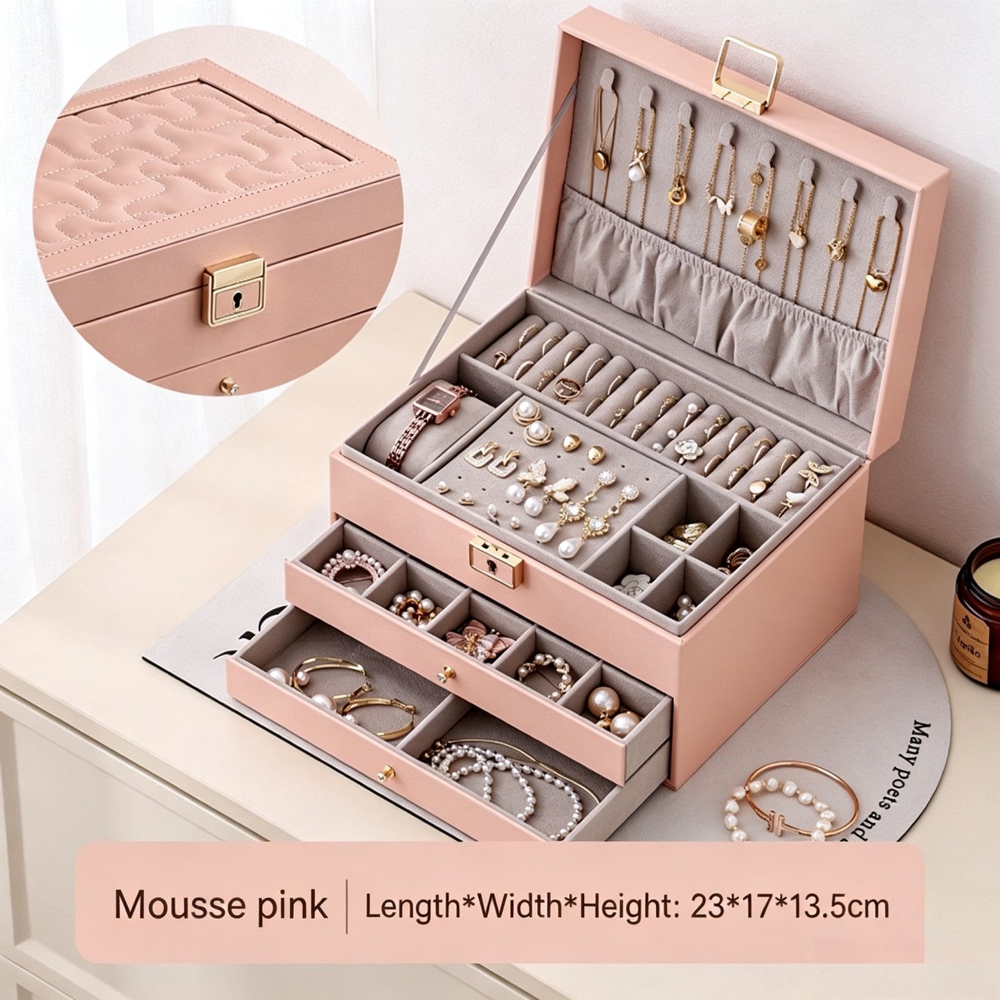 Large-capacity jewelry storage box, multi-functional drawer-style multi-layer jewelry box, necklace, ring, earring, and other jewelry storage box