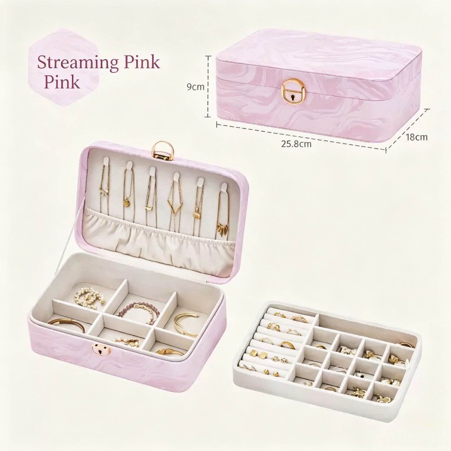 New high-end jewelry box, two-layer jewelry box, earring, necklace, and ring box, home jewelry storage box