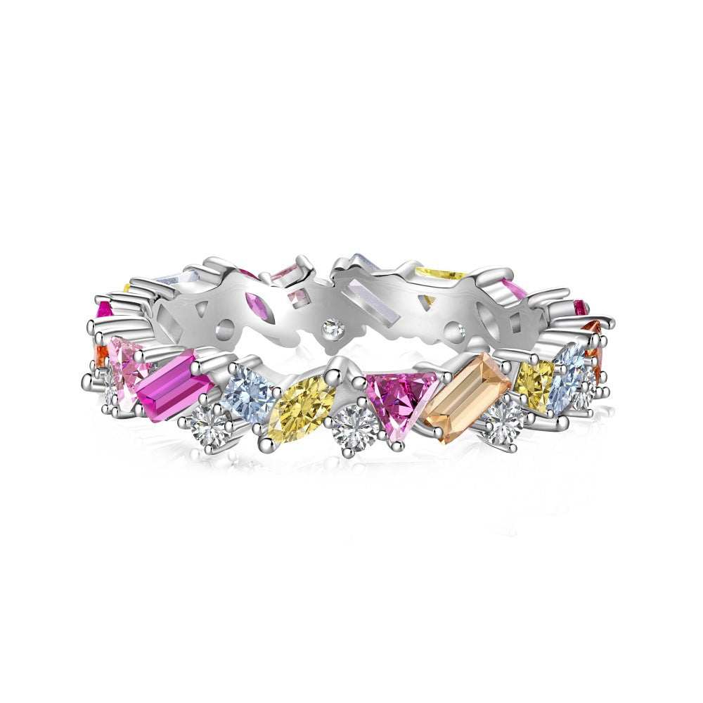 925 all-over sterling silver premium set colored zircon ring