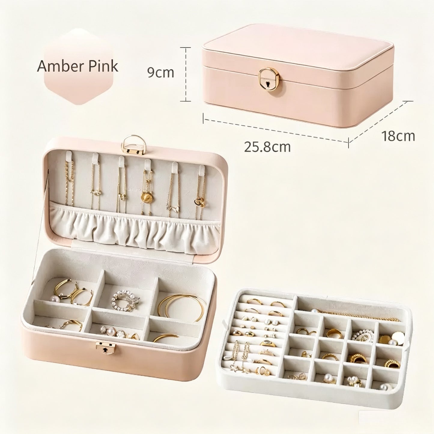 New high-end jewelry box, two-layer jewelry box, earring, necklace, and ring box, home jewelry storage box