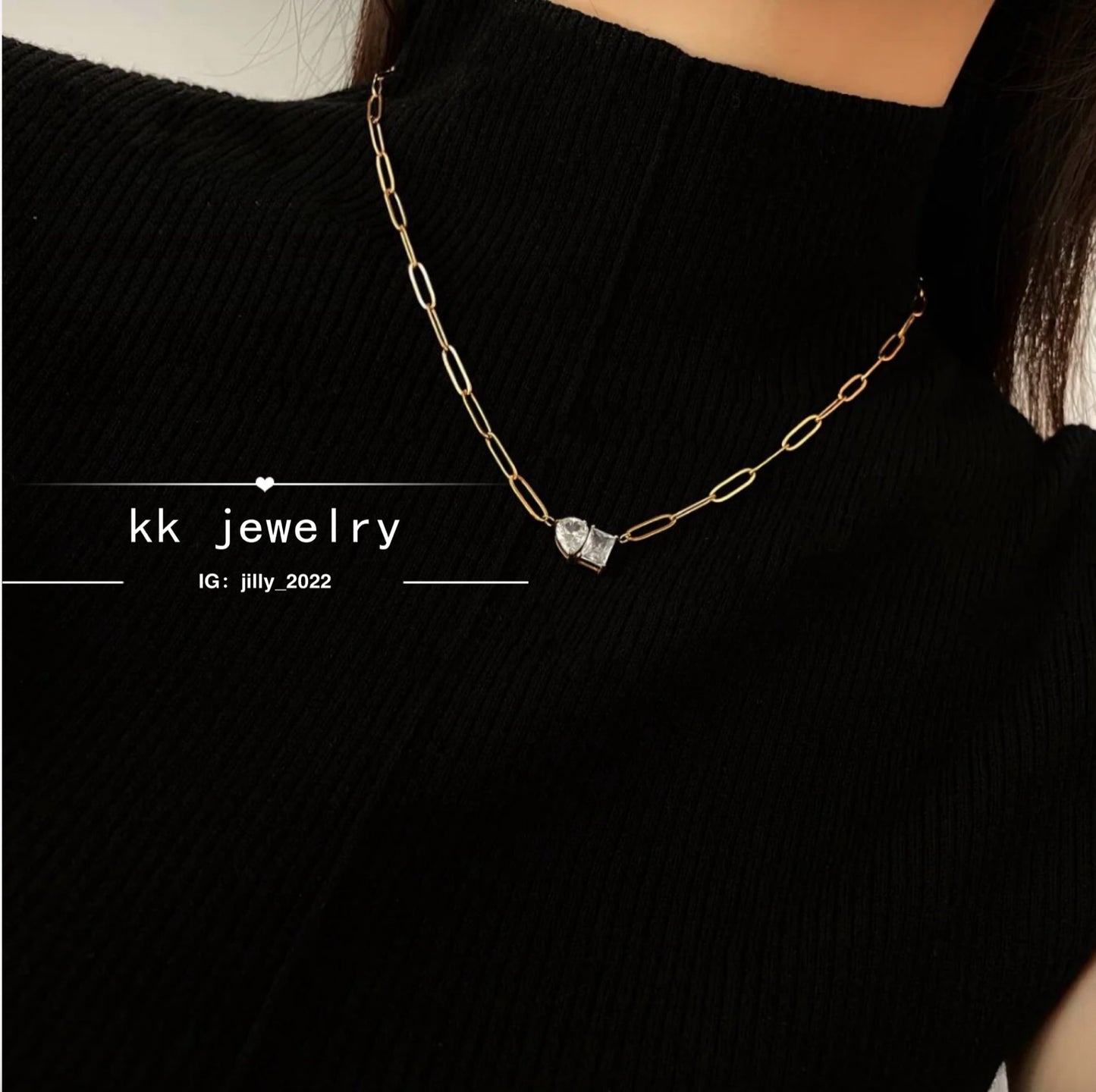 18k gold-plated titanium steel pear-shaped square zircon necklace