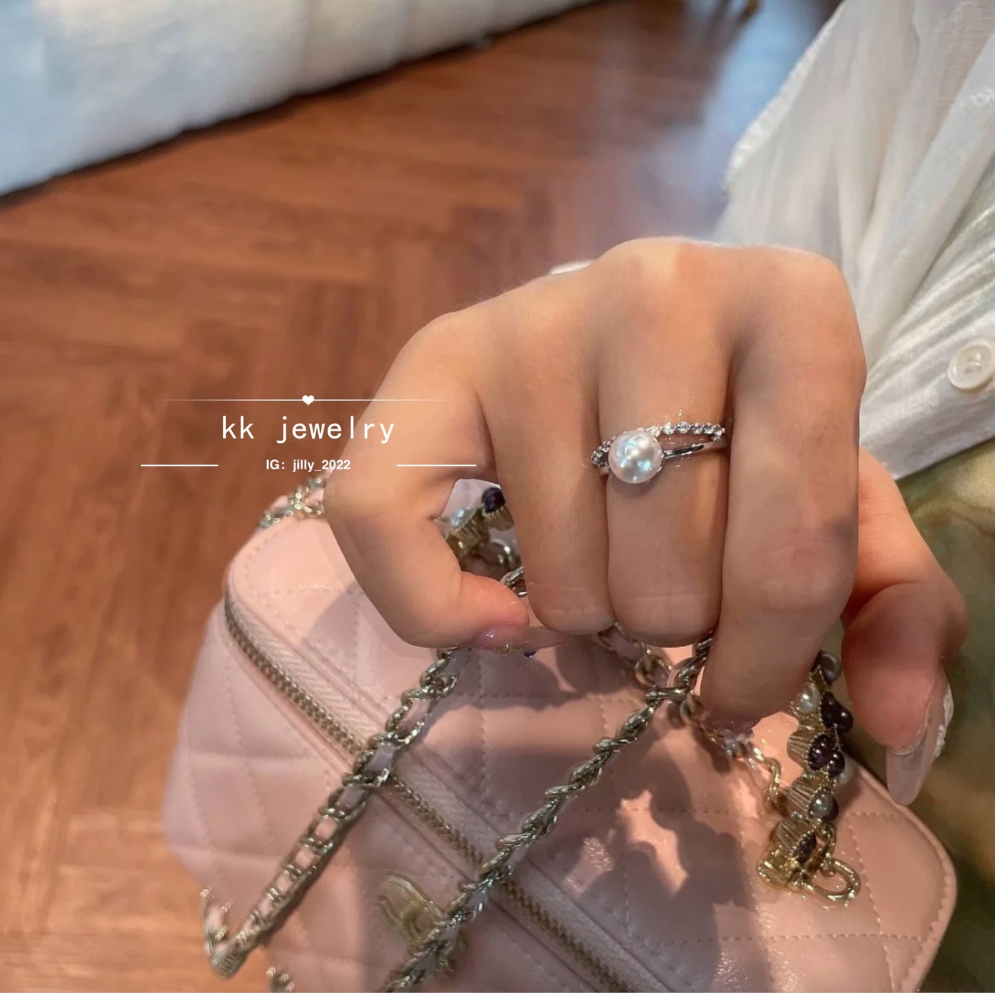 Double Diamond Pearl Open Ring