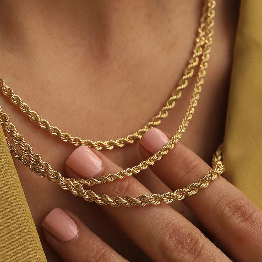 Layered metal twisted rope chain necklace
