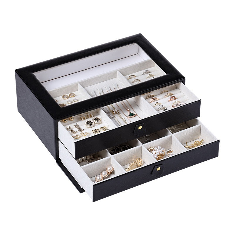 Arched window double-layer jewelry box, large capacity for home use, suitable for storing jewelry, necklaces, rings, and bracelets