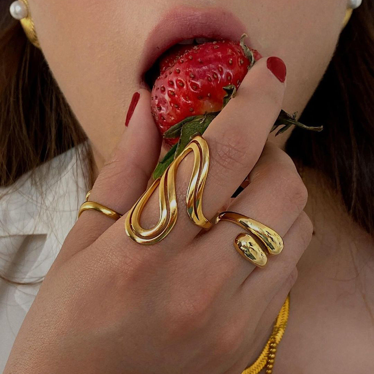 Stainless steel gold exaggerated ring