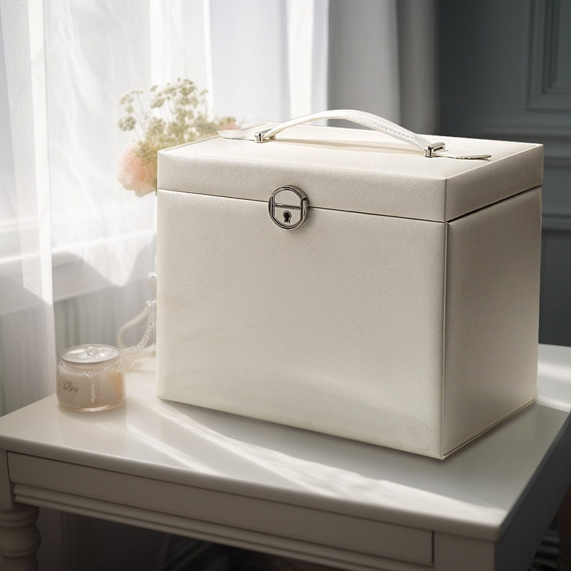 Large capacity five-layer leather cosmetic storage box for jewelry and accessories