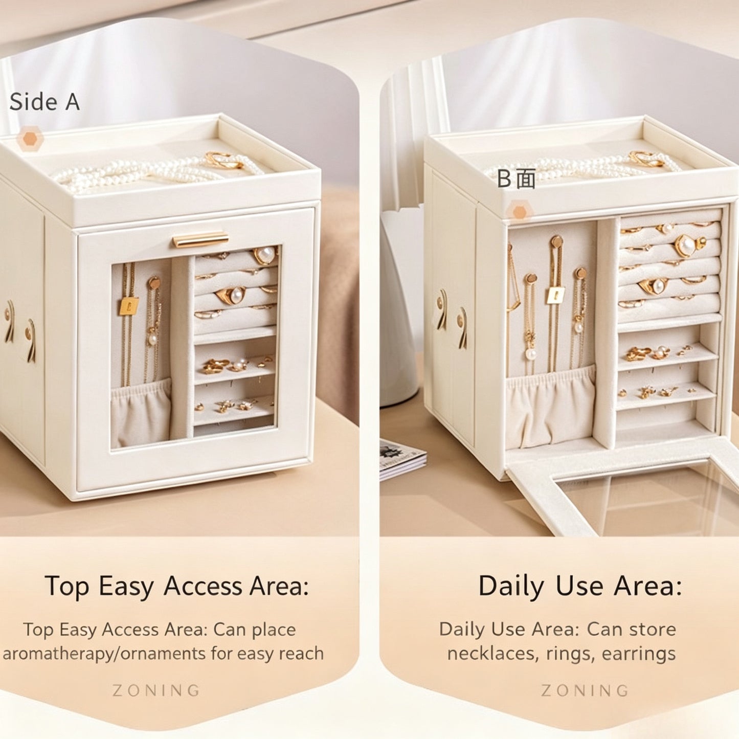 European-style rotating jewelry storage box, large capacity, high-end jewelry box for watches, rings, earrings, necklaces, and other jewelry