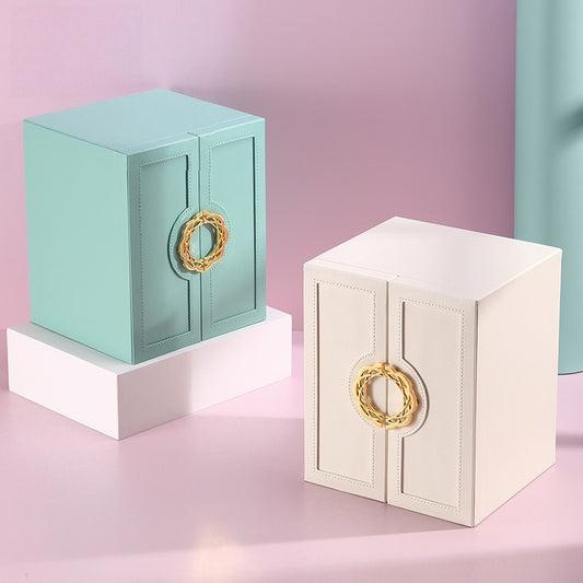 PU leather flat-opening jewelry storage box, large capacity, multi-layer drawer type, ring and necklace storage jewelry box