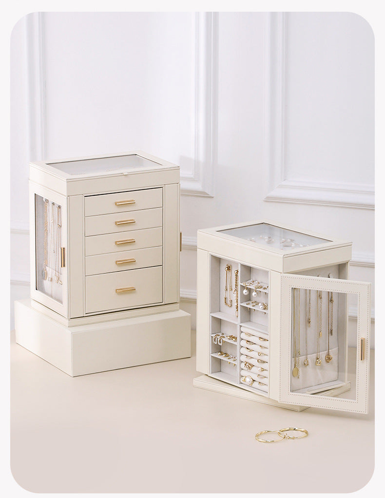 European-style large-capacity jewelry box, multi-layered necklace, earring, ring, and watch jewelry storage box