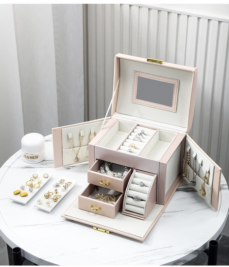 Jewelry box storage box, multi-layered jewelry storage box, mirror necklace ring jewelry box