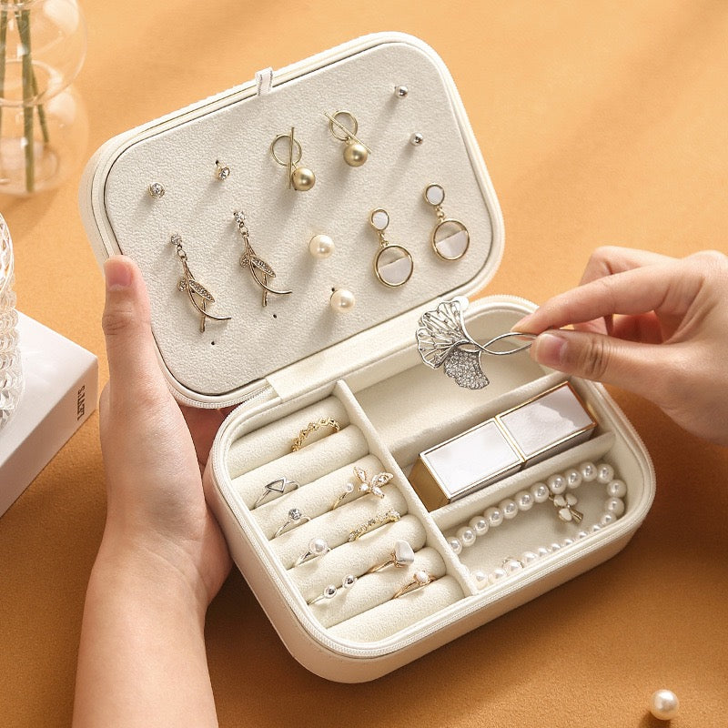 Jewelry Zipper Storage Box, Simple and Convenient Double-Layer Jewelry Box for Girls, Rings, and Earrings