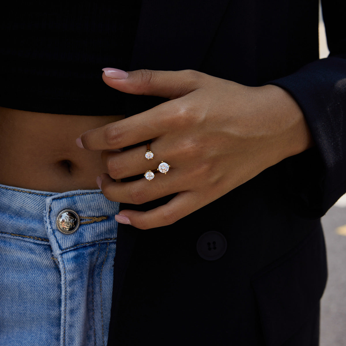 Titanium steel zircon open ring