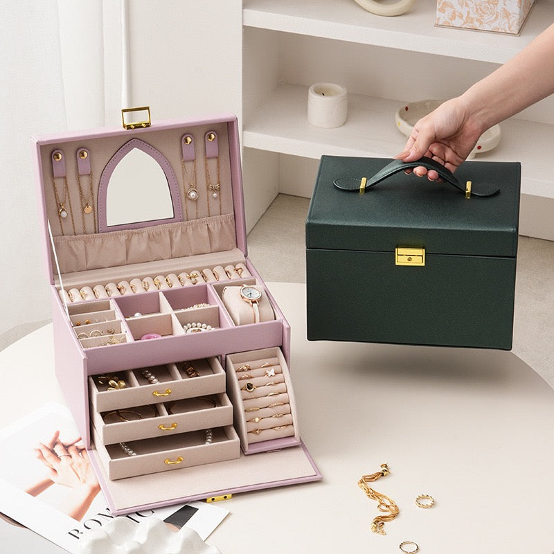 High-end multi-layered jewelry box, large capacity desktop jewelry box, necklace, earring, stud ring storage box