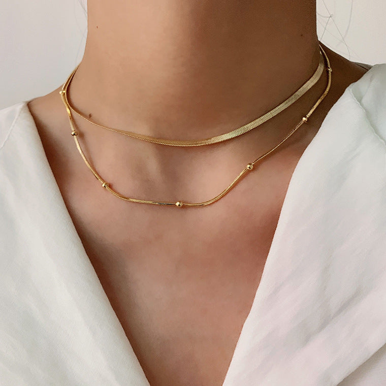 Stainless steel gold-plated multi-layer necklace collarbone neck chain