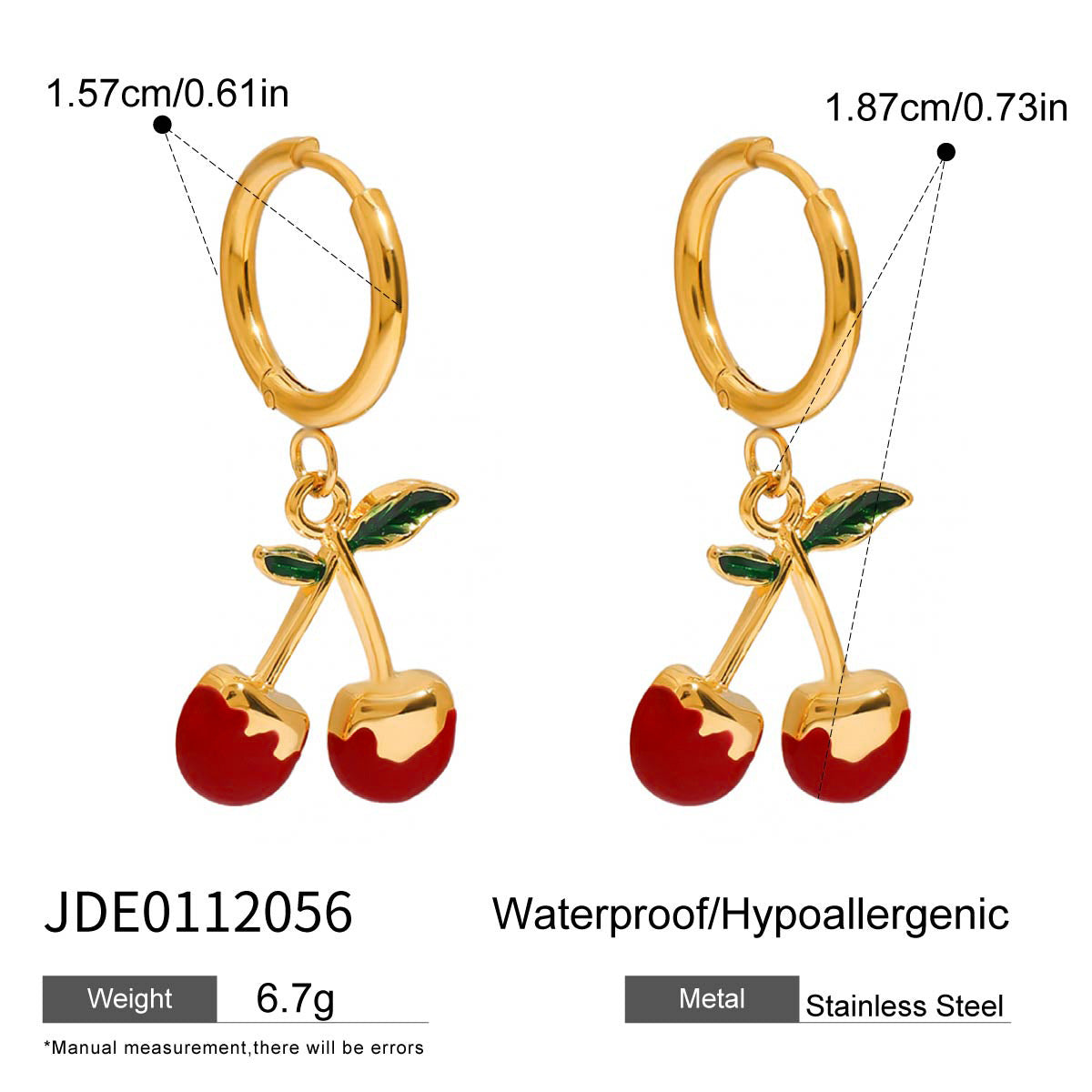 Stainless Steel Fruit Cherry Earrings Necklace Bracelet