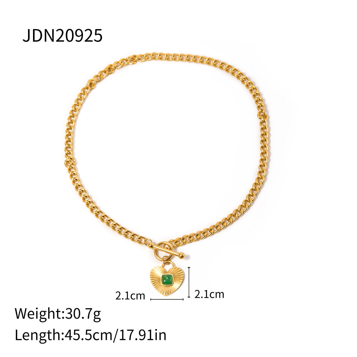 Stainless steel emerald natural stone pendant necklace