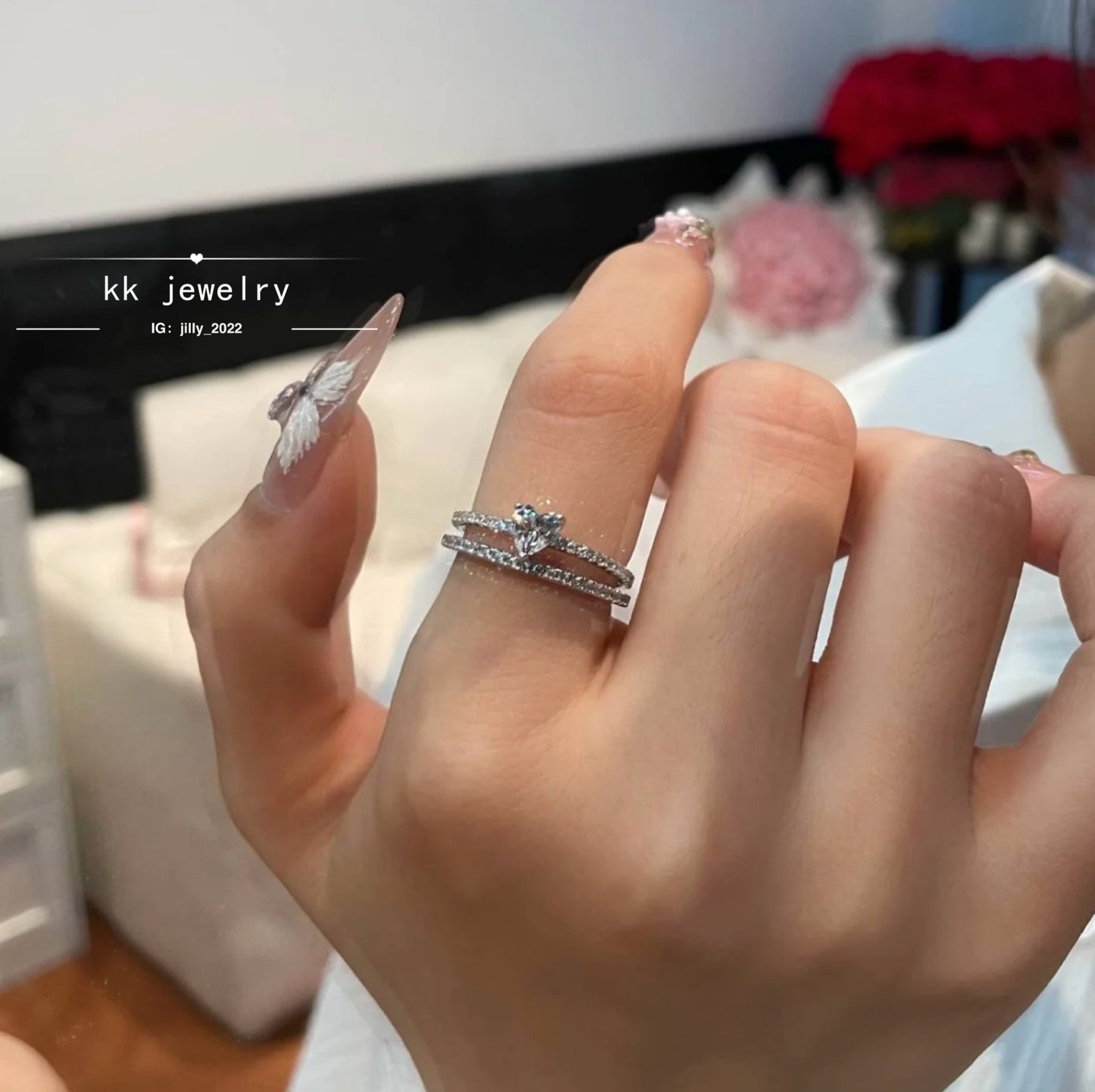 S925 Silver Single Row Ultra Fine Heart Ring