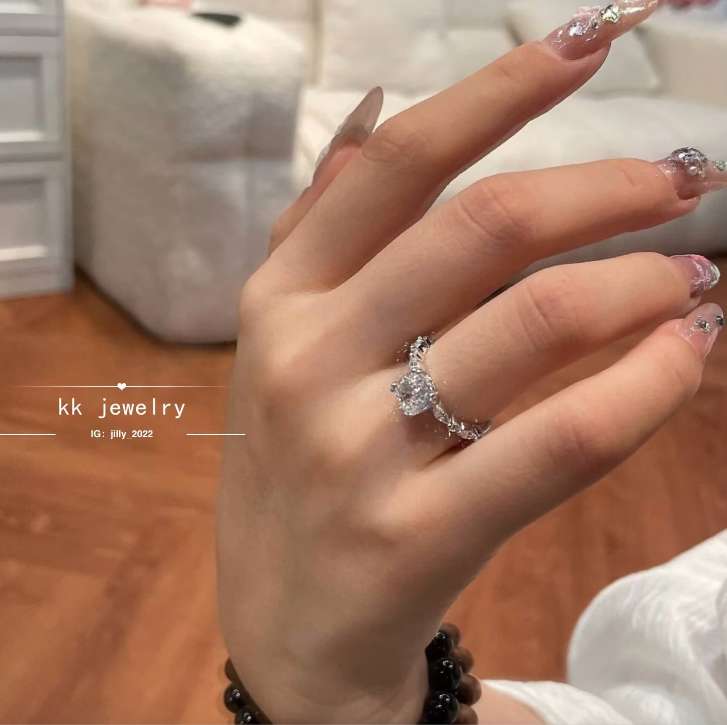 S925 sterling silver square diamond 7 * 7mm ice cube ring