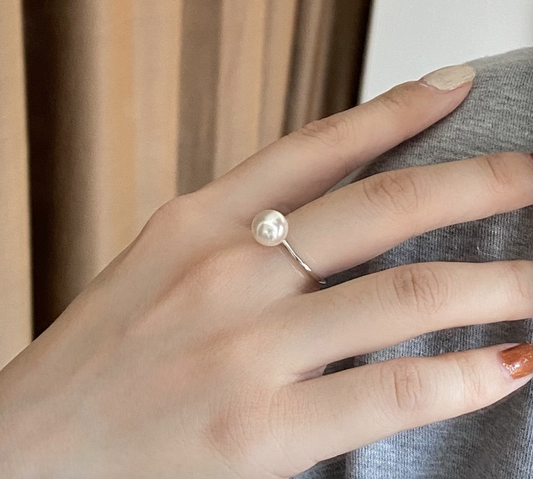 Faux Pearl Band Ring 925 Silver