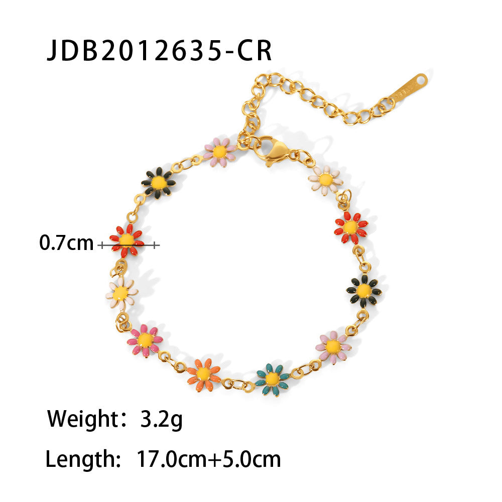 Titanium steel white colored small daisy necklace bracelet