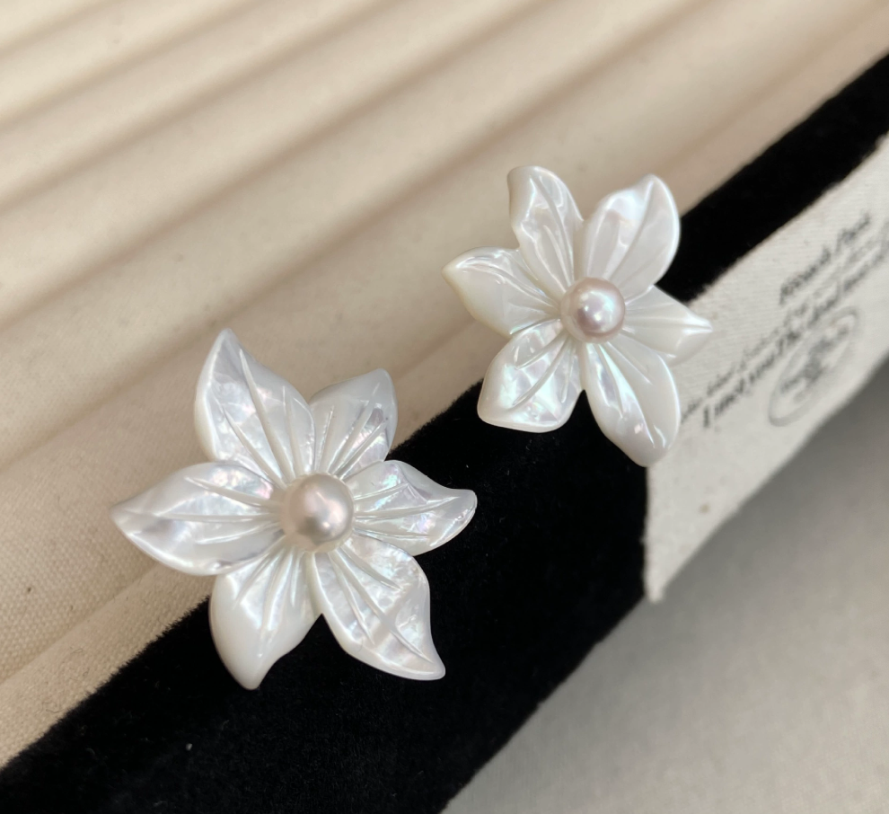 925 Silver White Orchid Natural Pearl Stud Earrings