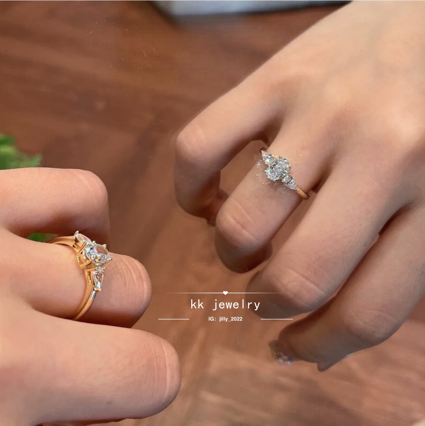 Small sparkling~ S925 sterling silver three main stone bright ring