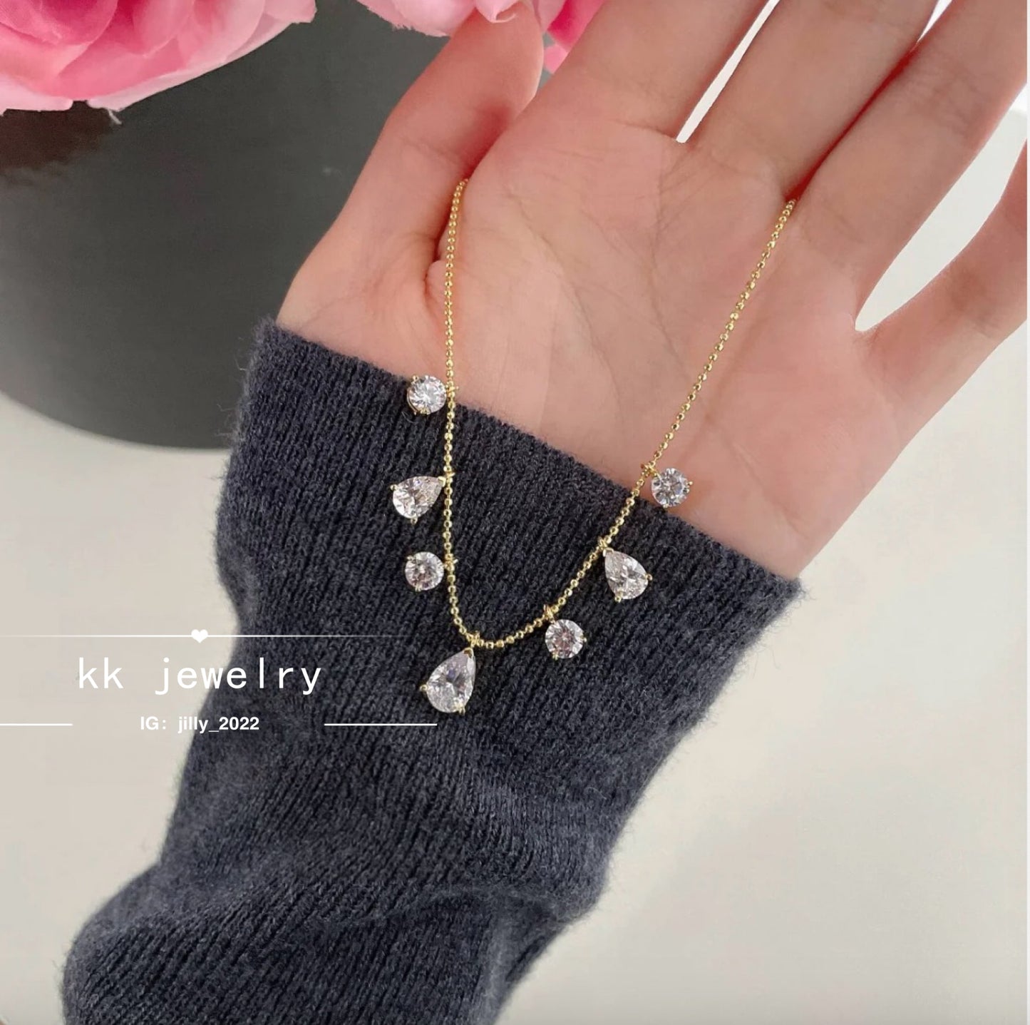 S925 silver-plated 6 * 9 pear-shaped water drop fringe necklace