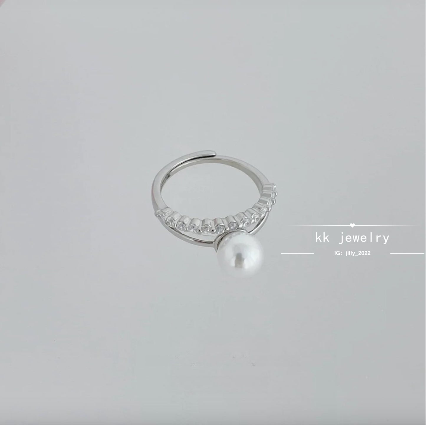 Double Diamond Pearl Open Ring