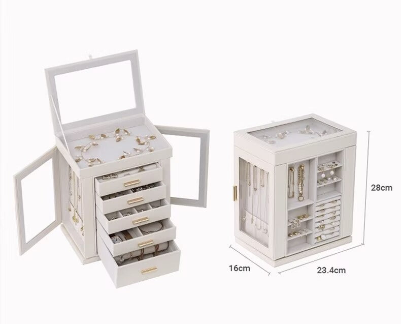 European-style large-capacity jewelry box, multi-layered necklace, earring, ring, and watch jewelry storage box