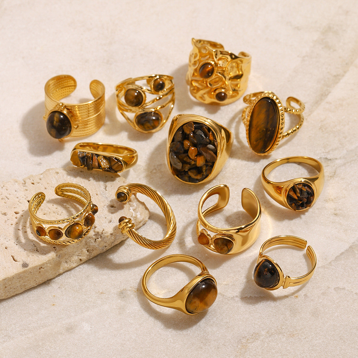 Stainless steel tiger's eye ring