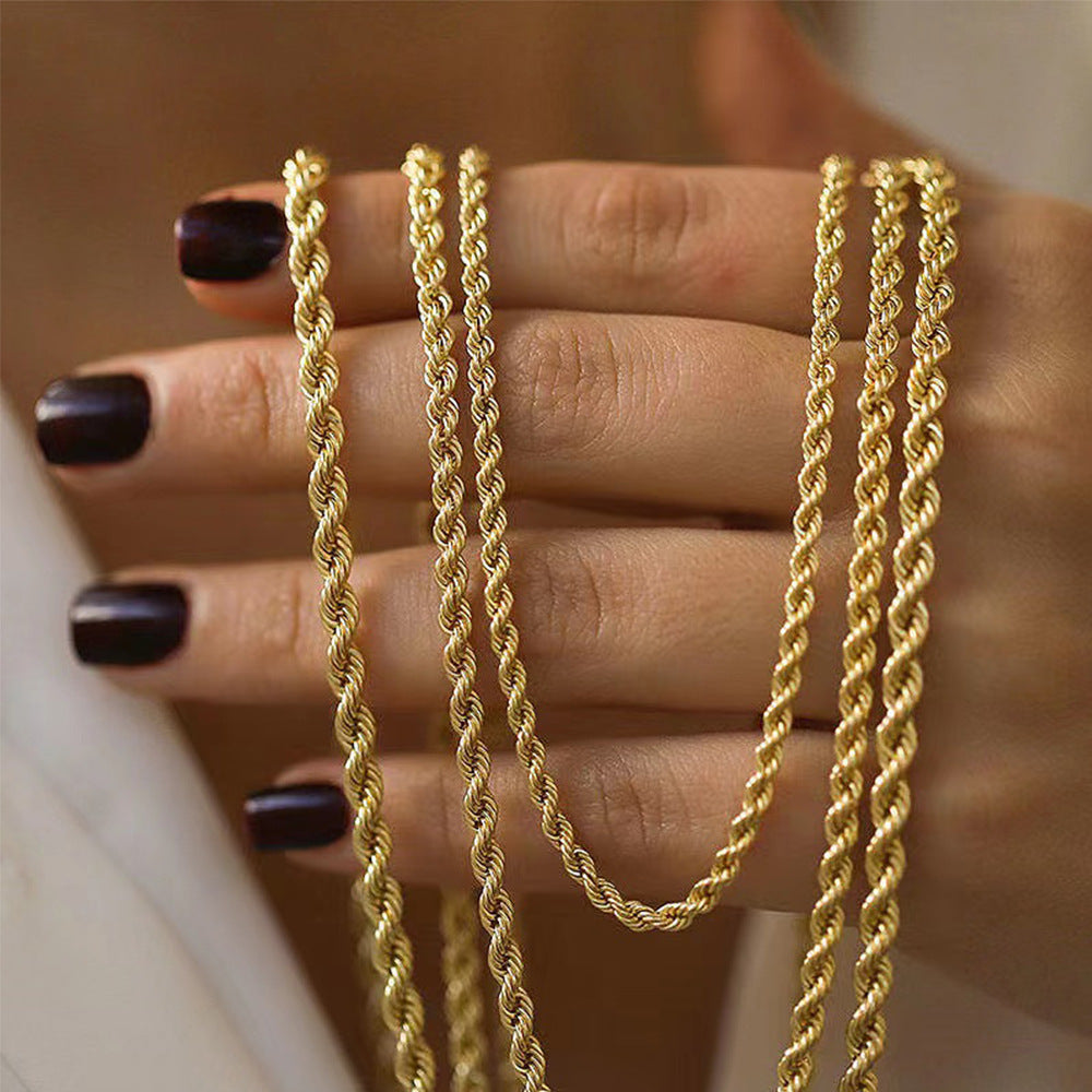 Layered metal twisted rope chain necklace