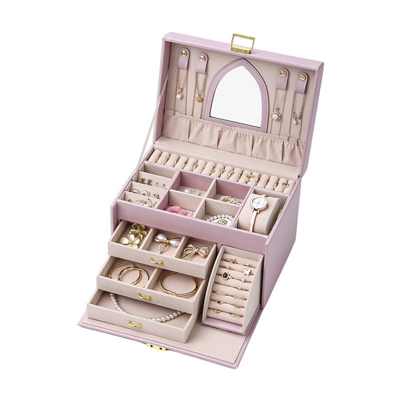 High-end multi-layered jewelry box, large capacity desktop jewelry box, necklace, earring, stud ring storage box