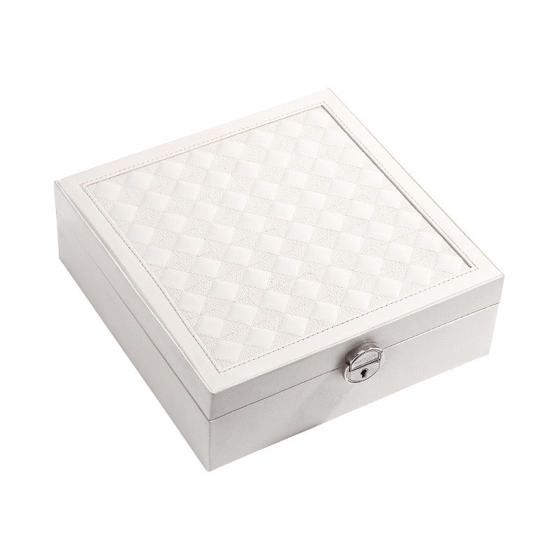 European-style large-capacity jewelry box, PU light luxury minimalist style, mirrored makeup case, includes small jewelry box, jewelry storage box