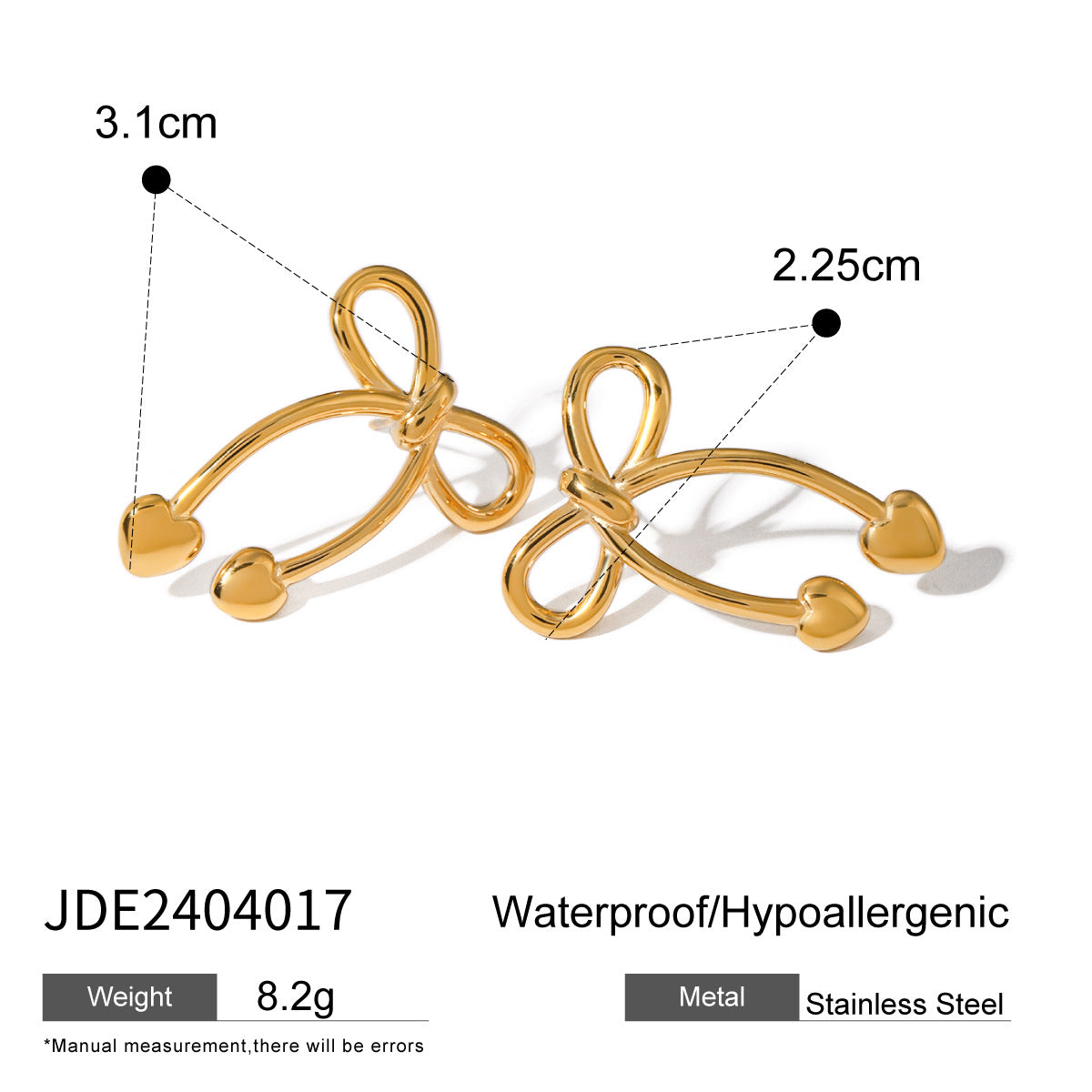 Line bow stainless steel earrings necklace